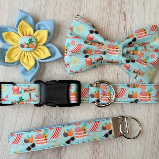 A dog collar and leash set with flowers.